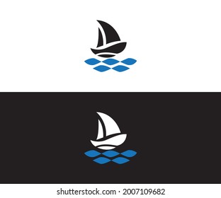 Sailing boat with ocean wave badge logo