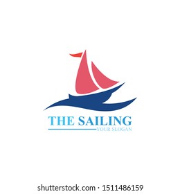 Sailing boat ocean wave logo vector template icon