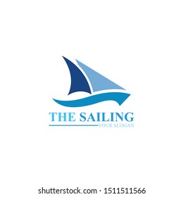 Sailing boat ocean wave logo vector template icon