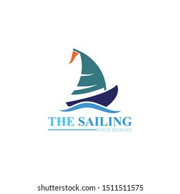 Sailing boat ocean wave logo vector template icon