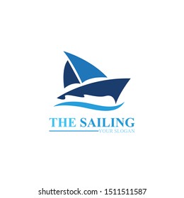 Sailing boat ocean wave logo vector template icon