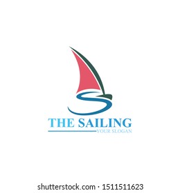 Sailing boat ocean wave logo vector template icon