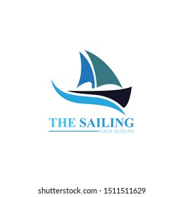 Sailing boat ocean wave logo vector template icon