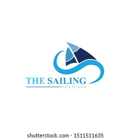 Sailing boat ocean wave logo vector template icon