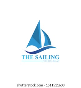 Sailing boat ocean wave logo vector template icon