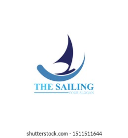 Sailing boat ocean wave logo vector template icon