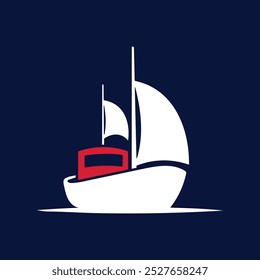 Sailing Boat Old Navy Ship Shipping Company Logo Icon Silhouette Vector Design Illustration.
