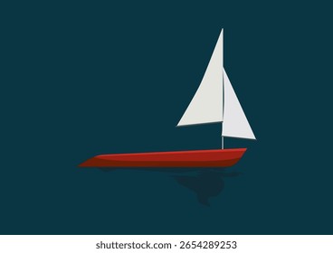 Sailing boat on a green background vector. boat, sailboat, nautical, sail vector.