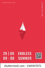 Sailing Boat On A Red Background Vector