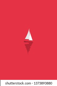 Sailing boat on a red background vector