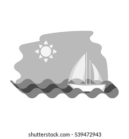 Sailing boat on the sea icon in monochrome style isolated on white background. Greece symbol stock vector illustration.