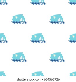 Sailing boat on the sea icon in cartoon style isolated on white background. Greece symbol stock vector illustration.