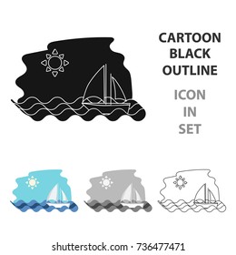 Sailing boat on the sea icon in cartoon style isolated on white background. Greece symbol stock vector illustration.