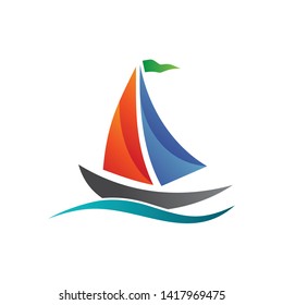 Sailing Boat On The Water Logo Vector