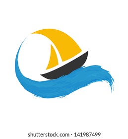 Sailing boat on the water, vector icon