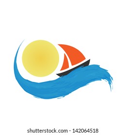 Sailing boat on the water, vector icon