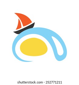 Sailing boat on the water, vector logo