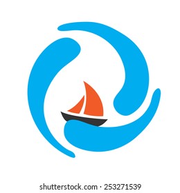 Sailing boat on the water, vector logo