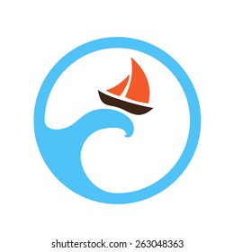 Sailing boat on the water, vector logo