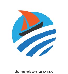 Barco de vela en el agua, logotipo vectorial