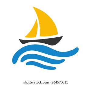 Sailing boat on the water, vector logo icon