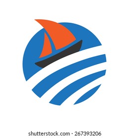 Barco de vela en el agua, logotipo vectorial
