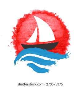 Sailing boat on the water, vector icon
