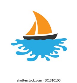 Sailing boat on the water, vector logo icon