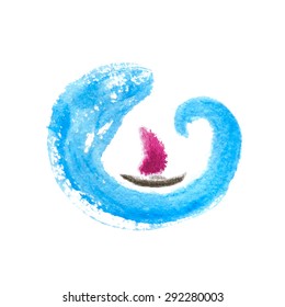 Sailing boat on the water, watercolor vector illustration