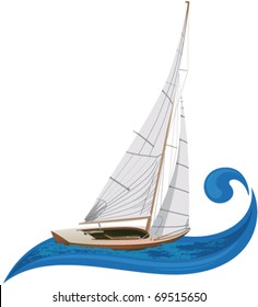 Sailing boat on the wave