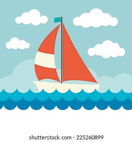 Sailing Boat on Waves 