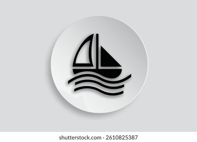 Sailing boat on waves icon, ideal for marine sports, vacation, or water adventure.