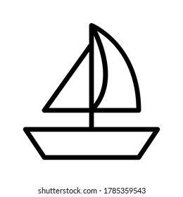Sailing boat outline icon on isolated white background, Sailboat line icon, Fishing boat vector illustration for logo, ui, web, apps, banner, poster, brochure, infographic, etc.