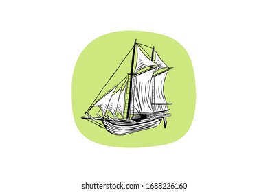 sailing boat or pinisi ship logo with vintage style.
