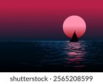Sailing boat in red sunset