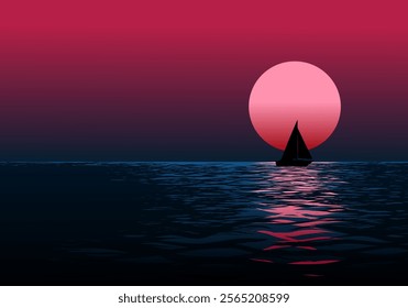 Sailing boat in red sunset