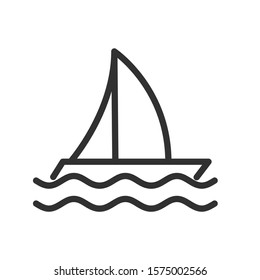 Sailing boat, sailboat and waves. linear icon. Editable stroke