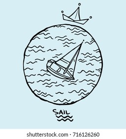 Sailing boat in the sea design . Sailing in the ocean . 