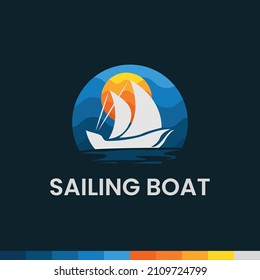 Sailing Boat, Sea Boat Logo Template. Fish Company, Boat Company Logo Template, Sunset,  Sea Logo Template.