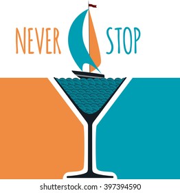 Sailing boat in the sea. Motivational vector illustration