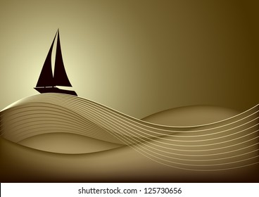 Sailing boat in the sea at sunset. Vector eps10