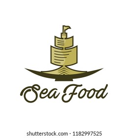 sailing boat seafood and restaurant logo design