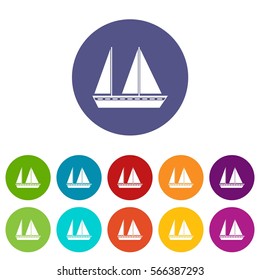 Sailing boat set icons in different colors isolated on white background