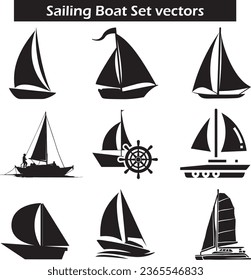 Sailing Boat Set vectors Silhouette