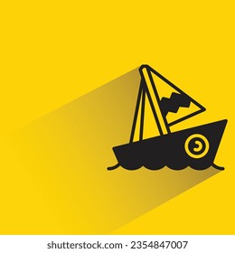 sailing boat with shadow on yellow background