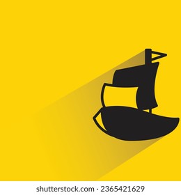 sailing boat with shadow on yellow background