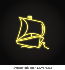 Sailing boat ship icon in glowing neon style