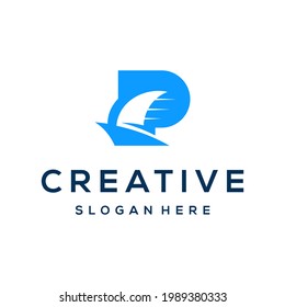 Sailing Boat, ship logo design with initial P inspiration