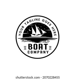 Sailing Boat Ship NIght Silhouette Stamp Logo Design