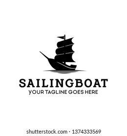 sailing boat, ship silhouette logo design vector template illustration.